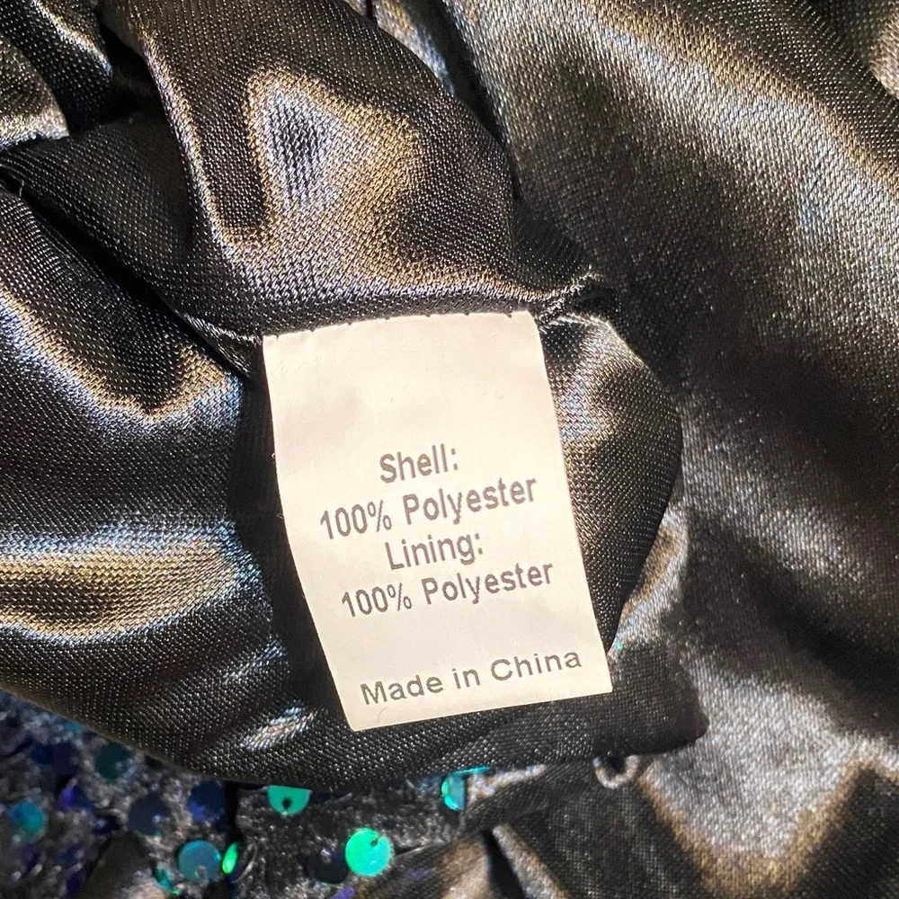 Allegra K Black Mini Dress with Green Sequin Shine - Picture 4 of 6